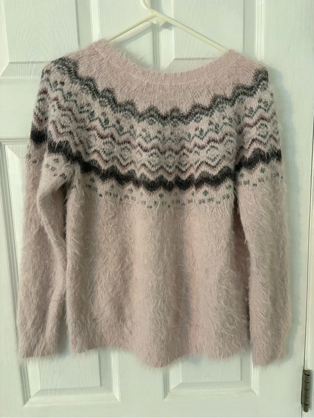 Pink Fuzzy Sparkle Fair Isle Nordic Sweater 18/20